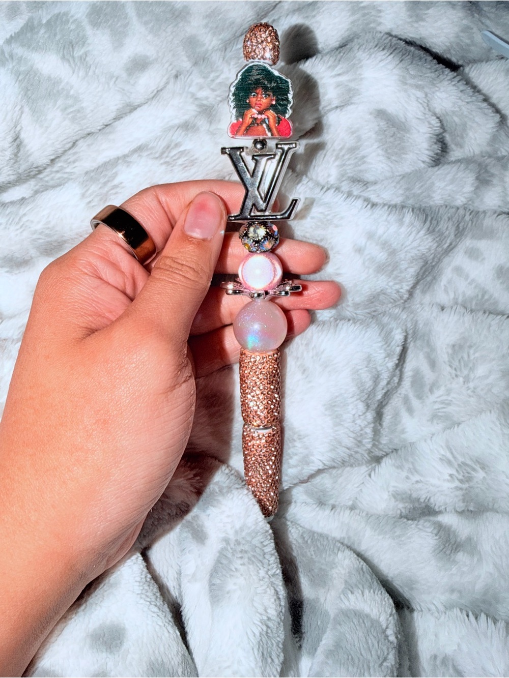 Louis Vuitton Rose Gold Glitter Lipstick Charm with Opal Accents